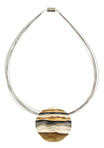 285-7- SHINY SILVER/GOLD/GREY WAVES PENDANT 18"