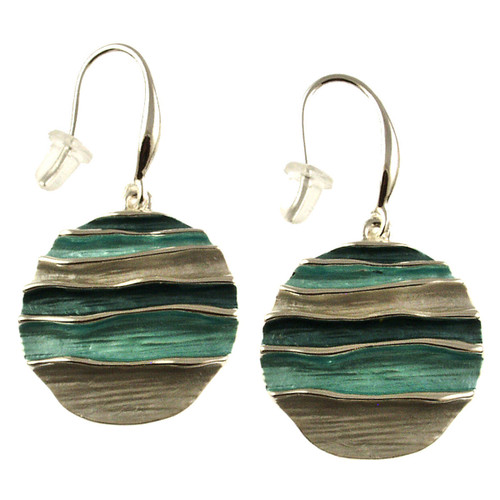 524-2 - SHINY SILVER/BLUE/TEAL WAVES EARRING