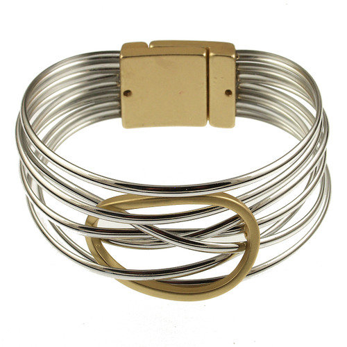 6277-1 - LIGHT MATTE GOLD/METALLIC SILVER BRACELET - 7.25"