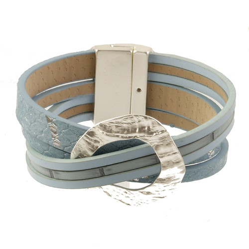 6579-118 - MATTE SILVER/BLUE PRINT CIRCLE BRACELET - 7.25"