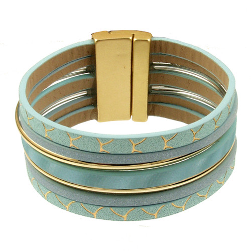 6996-5 - LIGHT MATTE GOLD/AQUA PRINT BRACELET - 7.25"