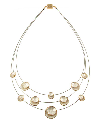 6140-88 - THREE STRAND CIRCLE NECKLACE - WHITE-GOLD 18"