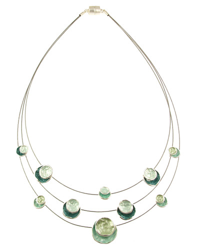 6140-3 - THREE STRAND CIRCLE NECKLACE - AQUA-GREEN COMBINATION 18"