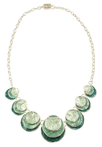 5002-3 - THREE STACK CIRCLE NECKLACE - AQUA-GREEN COMBINATION 18"