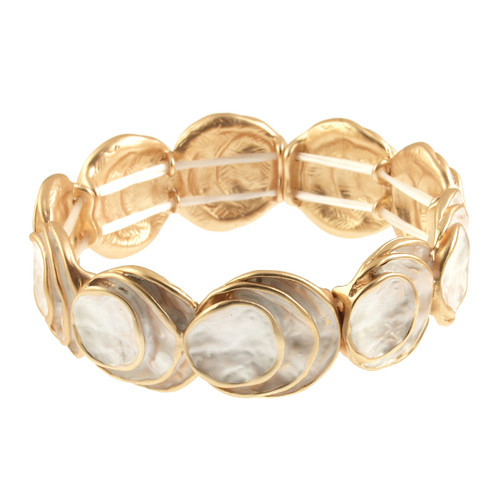 726-88 - THREE STACK CIRCLE STRETCH BRACELET - WHITE-GOLD