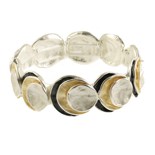 726-7 - THREE STACK CIRCLE STRETCH BRACELET - GREY-GOLD COMBINATION