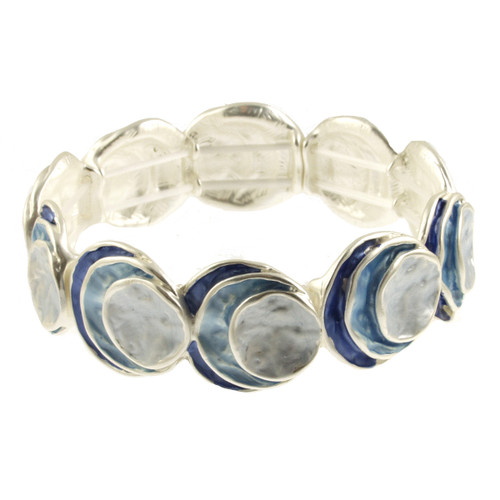 726-28 - THREE STACK CIRCLE STRETCH BRACELET - BLUE COMBINATION