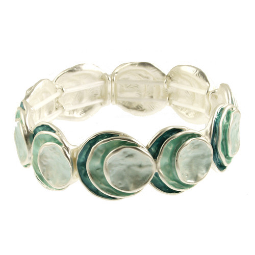 726-3 - THREE STACK CIRCLE STRETCH BRACELET - AQUA-GREEN COMBINATION