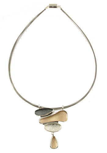 428-7 - MAGNETIC CLASP SHINY SILVER/GOLD COMBINATION DROP PENDANT - 18"