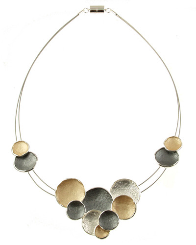 344-7 - MULTI CIRCLE NECKLACE - BAKED/GREY COMBINATION 18"