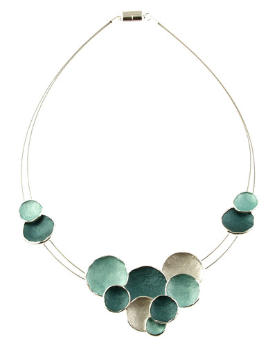 344-2 - MULTI CIRCLE NECKLACE - AQUA/GREEN COMBINATION 18"
