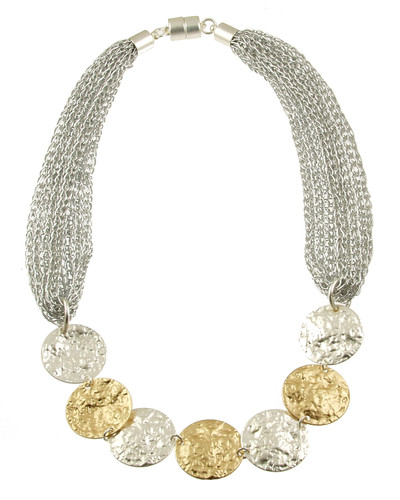 522-3 - MATTE SILVER/LIGHT MATTE GOLD/SILVER COIN NECKLACE - 18"