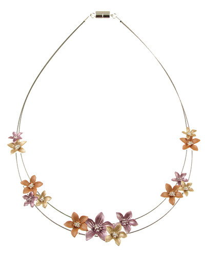 382-4 - SHINY SILVER/PURPLE FLOWER NECKLACE 18"