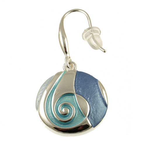 408-22 - SHINY SILVER SWIRL EARRING - BLUE COMBINATION 