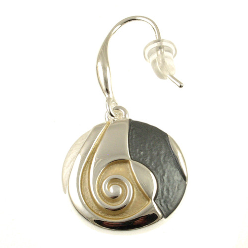 408-7 - SHINY SILVER SWIRL EARRING - GOLD COMBINATION 