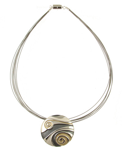 407-7 - SHINY SILVER SWIRL PENDANT - GOLD COMBINATION 18"