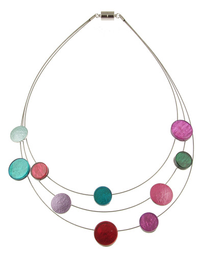 386-48 - THREE STRAND RESIN DOT NECKLACE - MULTI COMBINATION 18"