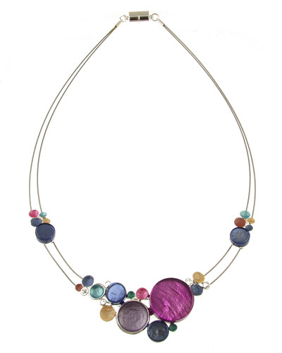 3440-5 - MULTI DOTS NECKLACE - PURPLE COMBINATION 18"