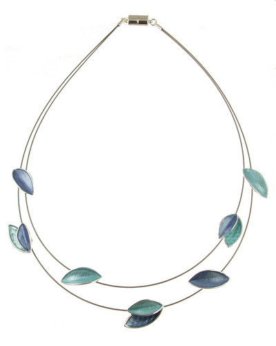 3668-22 - TURQUOISE/DARK BLUE LEAF PETAL NECKLACE 18"