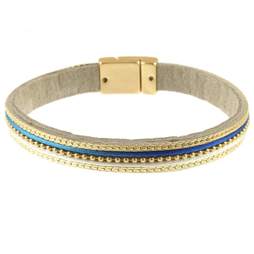 630-2 - LIGHT MATTE GOLD/BLUE/WHITE BRACELET - 7.25"