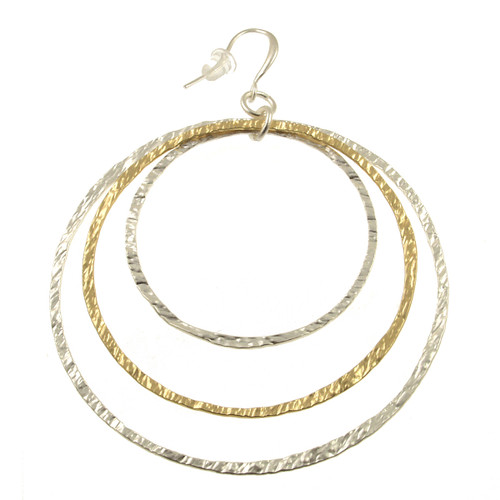 815-1 - MATTE SILVER/LIGHT MATTE GOLD LARGE BRASS HOOP EARRING - 3"