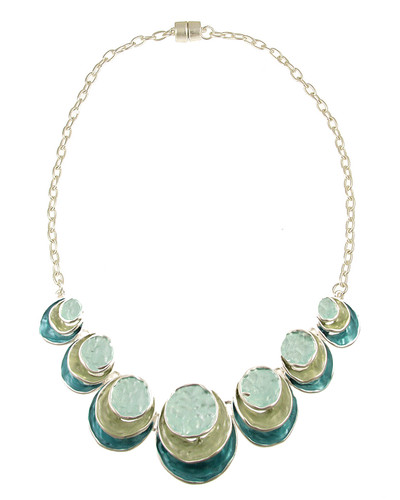 5002-22 - THREE STACK CIRCLE NECKLACE - AQUA COMBINATION 18"