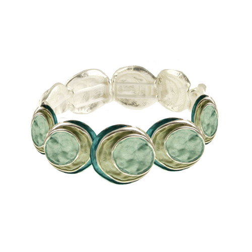 726-22 - THREE STACK CIRCLE STRETCH BRACELET - AQUA COMBINATION