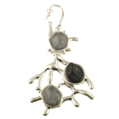 7579-1 - ANTIQUE SILVER/GREY RESIN CORAL EARRING - 3"