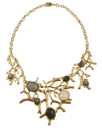 7578-2 - ANTIQUE GOLD/GREY/WHITE/BLACK RESIN CORAL NECKLACE - 18"