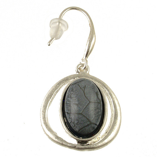 7573-1 - ANTIQUE SILVER/GREY RESIN OVAL EARRING