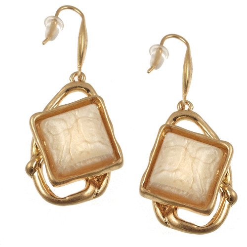 7597-2 - ANTIQUE GOLD/WHITE RESIN EARRING 