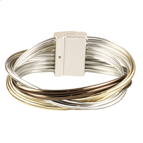 696-2 - MATTE SILVER/BRONZE/SILVER/GOLD BRACELET - 7.25"