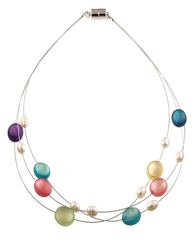 7383-5 - MULTI STRAND RESIN & PEARL NECKLACE - MULTI COMBINATION - 18"