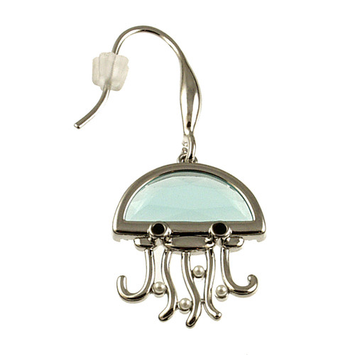 735-2 - BLUE GLASS JELLFISH WITH PEARL EARRING