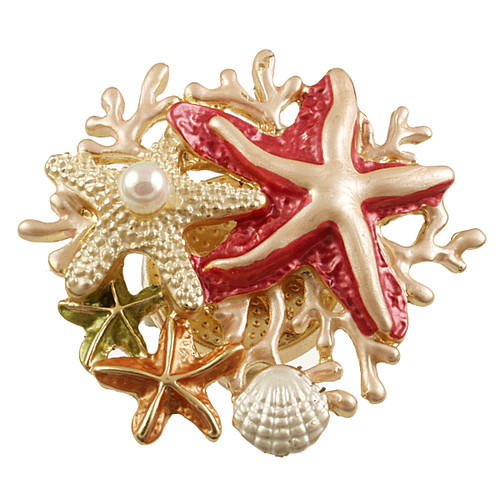 3001-5 - MAGNETIC STARFISH/CORAL BROOCH - CORAL COMBINATION - 1.25"