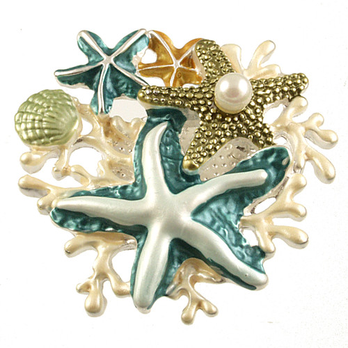 3001-22 - MAGNETIC STARFISH/CORAL BROOCH - TEAL COMBINATION - 1.25"