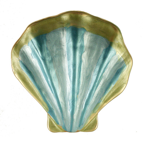 3000-22 - MAGNETIC BIVALVE SHELL BROOCH - TEAL/GREEN - 1.25"