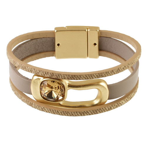 699-2 - LIGHT MATTE GOLD/TAUPE/TOPAZ GLASS BRACELET - 7.25"