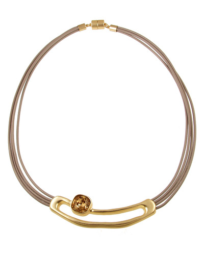596-2 - LIGHT MATTE GOLD/TAUPE/TOPAZ GLASS NECKLACE - 18"