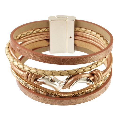 631-6 - MATTE SILVER/LIGHT BROWN TWIST-TILE BRACELET - 7.25"