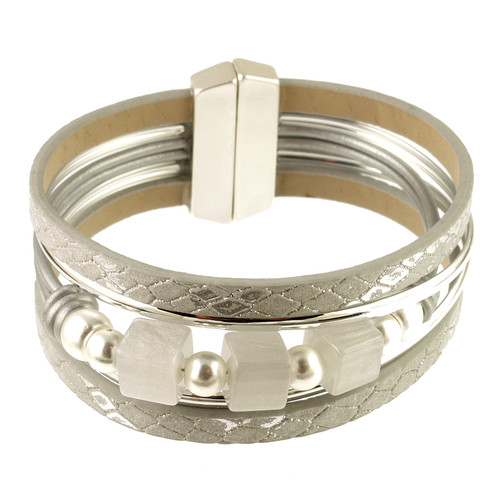 606-1 - MATTE SILVER/LIGHT GREY RESIN BRACELET - 7.25"