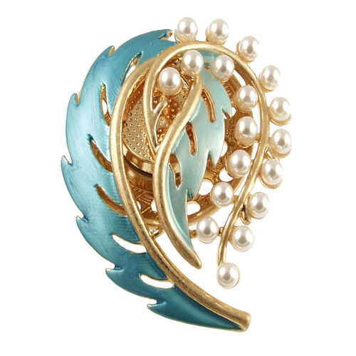 3145-2 - MATTE GOLD/AQUA FEATHER PEARL BROOCH