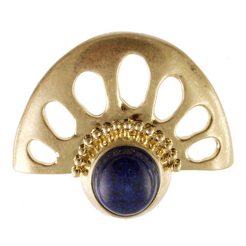 3127-28 - MAGNETIC MATTE GOLD/SODALITE STONE FAN BROOCH 