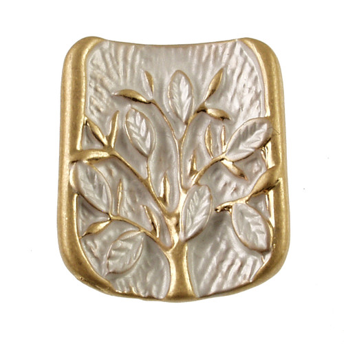 3523-8 - MAGNETIC MATTE GOLD/WHITE TONE TREE OF LIFE BROOCH