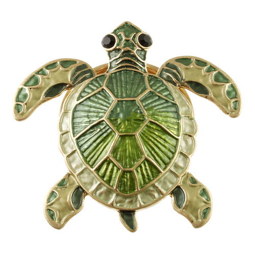 3050-3 - MAGNETIC MATTE GOLD/GREEN SEA TURTLE BROOCH 