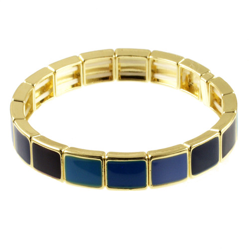 108-2 - TILE STRETCH BRACELET - BLUE COMBINATION - STRETCHES TO 7"