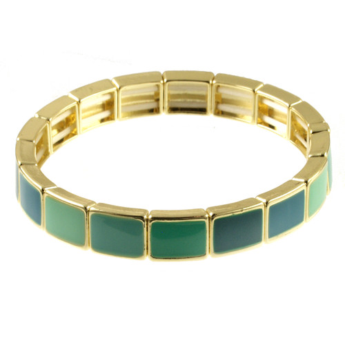 108-3 - TILE STRETCH BRACELET - GREEN-AQUA COMBINATION - STRETCHES TO 7"