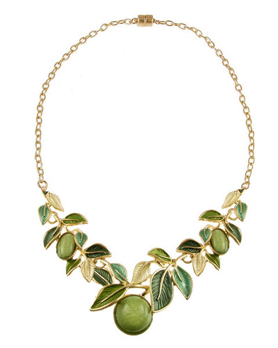 7900-3 - MATTE GOLD/GREEN TONE LEAF NECKLACE - 18"