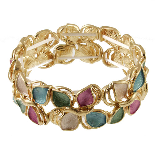 2617-4 - MATTE GOLD/MULTI TONE LEAF STRETCH BRACELET