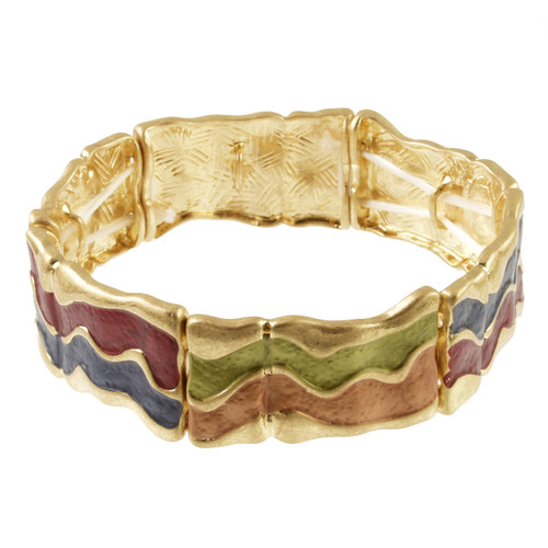 2640-4 - MATTE GOLD/MULTI TONE WAVY STRETCH BRACELET